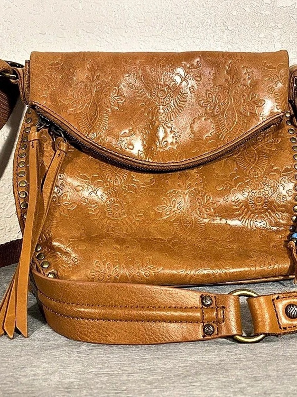 the sak Sequoia Hobo Floral Embossed Leather Crossbody Brown
